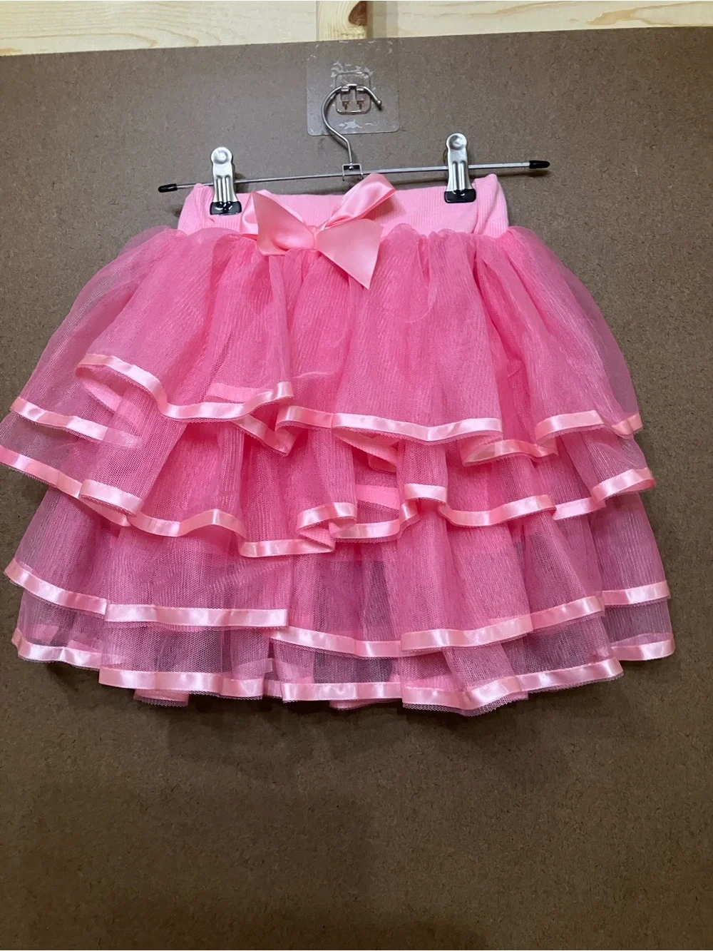 Girls Pink Layered Tulle Dance Skirt with Satin Bow